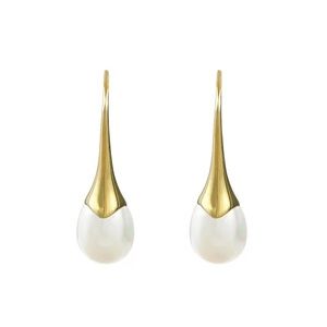 14k Gold plated over 925 Sterling Silver Pearl Drop Hook Earrings